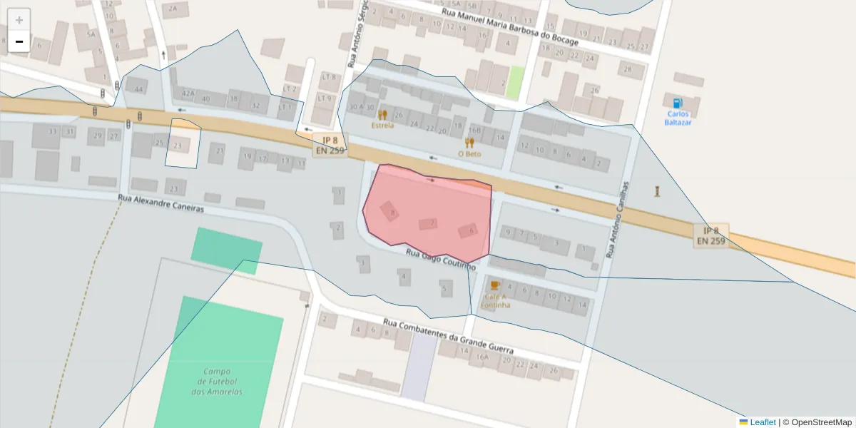 Mapa detalhado do código postal 7900-232 com limites, códigos postais vizinhos e agências dos correios