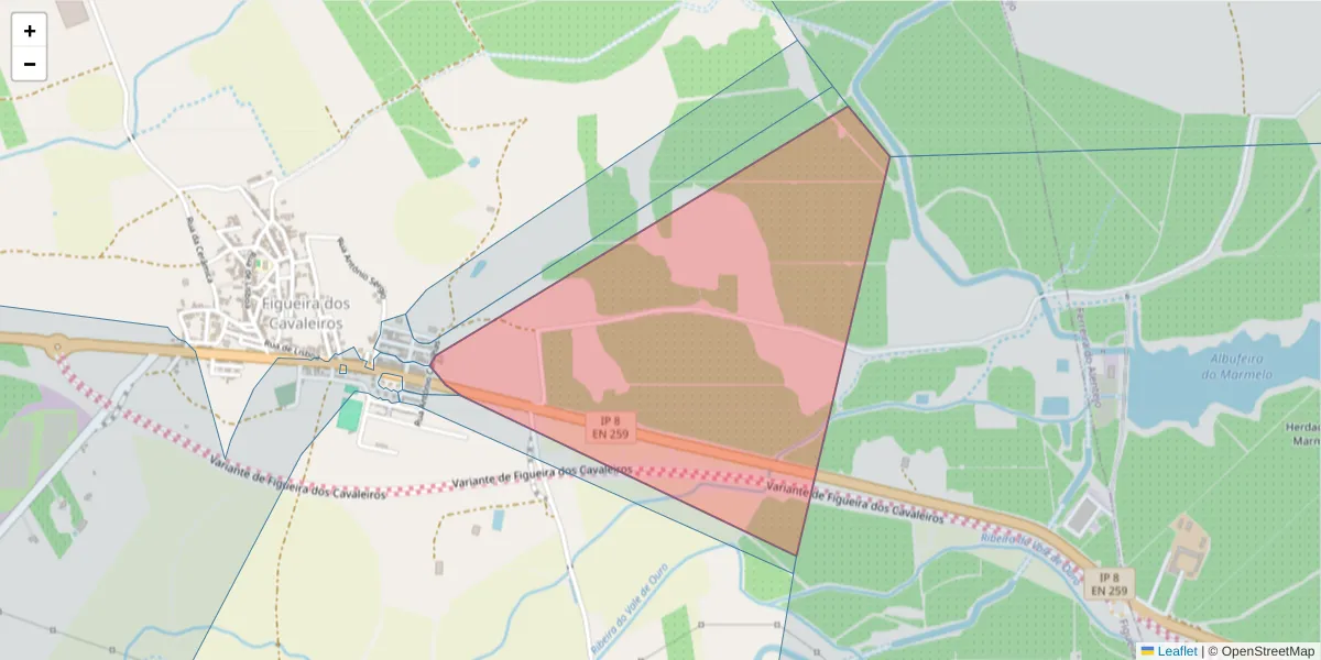 Mapa detalhado do código postal 7900-233 com limites, códigos postais vizinhos e agências dos correios