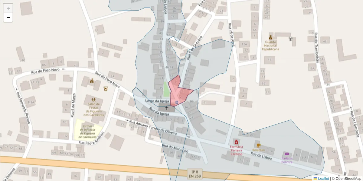 Mapa detalhado do código postal 7900-235 com limites, códigos postais vizinhos e agências dos correios