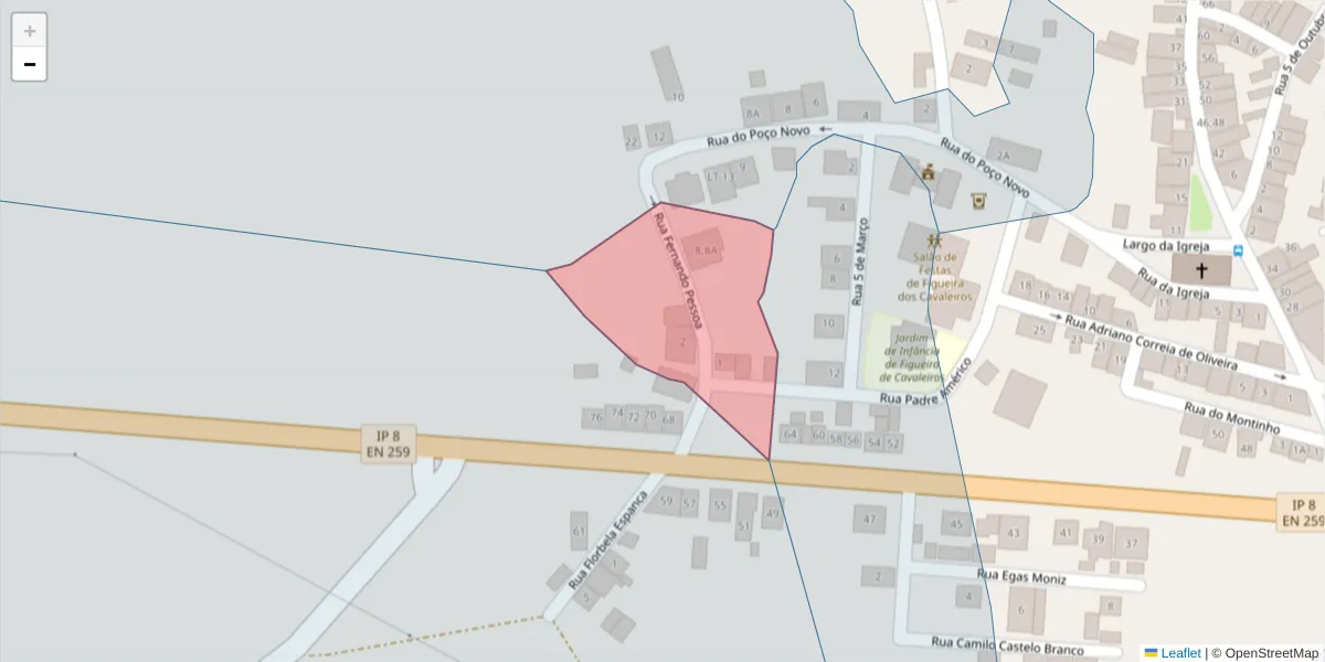 Mapa detalhado do código postal 7900-262 com limites, códigos postais vizinhos e agências dos correios