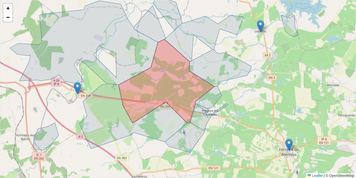 Mapa detalhado do código postal 7900-284 com limites, códigos postais vizinhos e agências dos correios