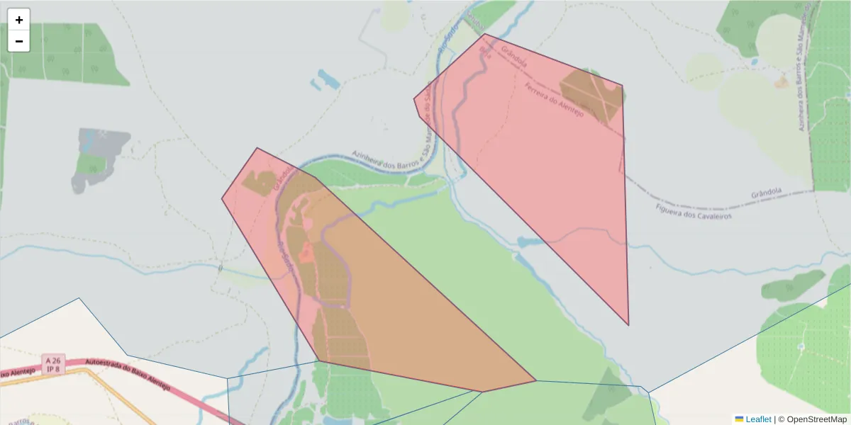 Mapa detalhado do código postal 7900-293 com limites, códigos postais vizinhos e agências dos correios
