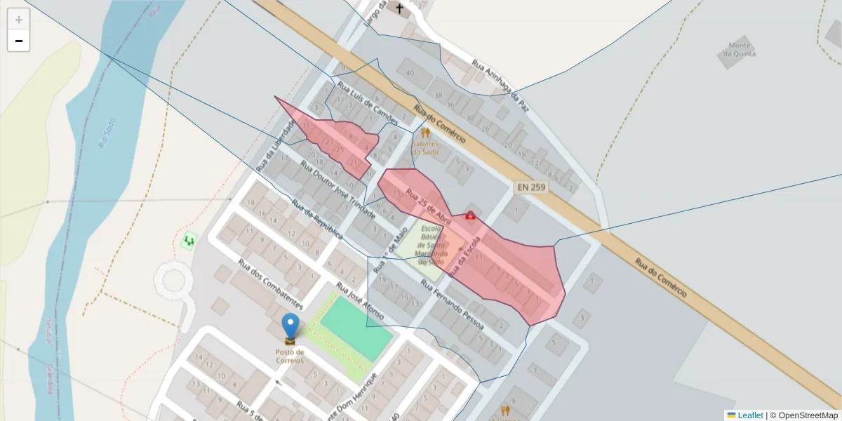 Mapa detalhado do código postal 7900-295 com limites, códigos postais vizinhos e agências dos correios