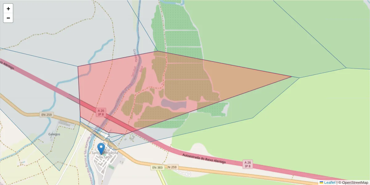 Mapa detalhado do código postal 7900-302 com limites, códigos postais vizinhos e agências dos correios