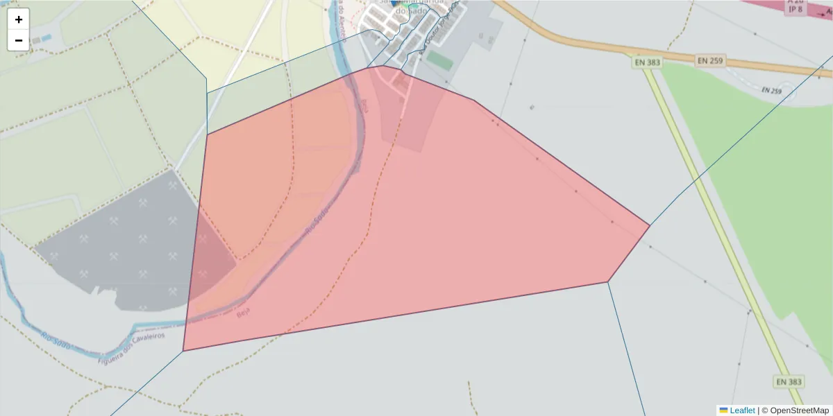 Mapa detalhado do código postal 7900-315 com limites, códigos postais vizinhos e agências dos correios