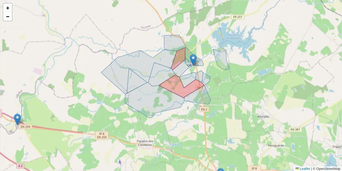 Mapa detalhado do código postal 7900-342 com limites, códigos postais vizinhos e agências dos correios