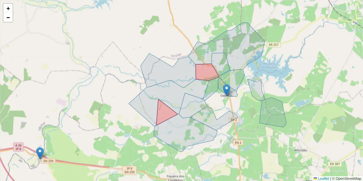 Mapa detalhado do código postal 7900-346 com limites, códigos postais vizinhos e agências dos correios