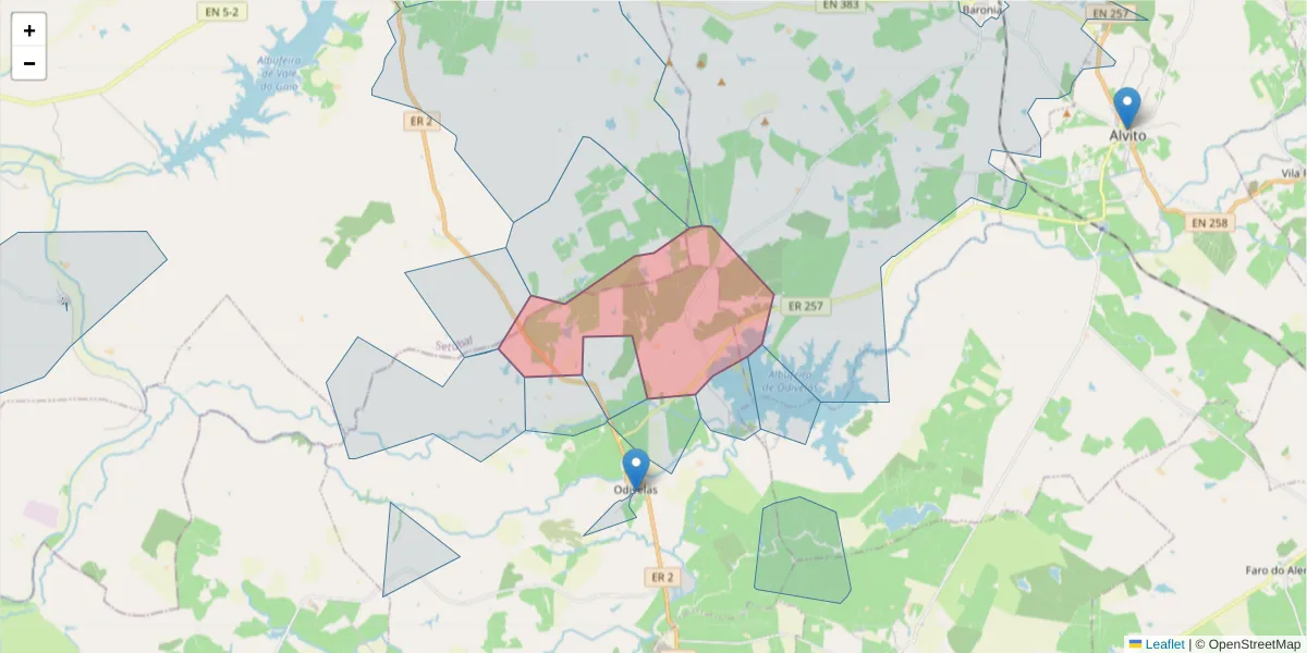Mapa detalhado do código postal 7900-354 com limites, códigos postais vizinhos e agências dos correios