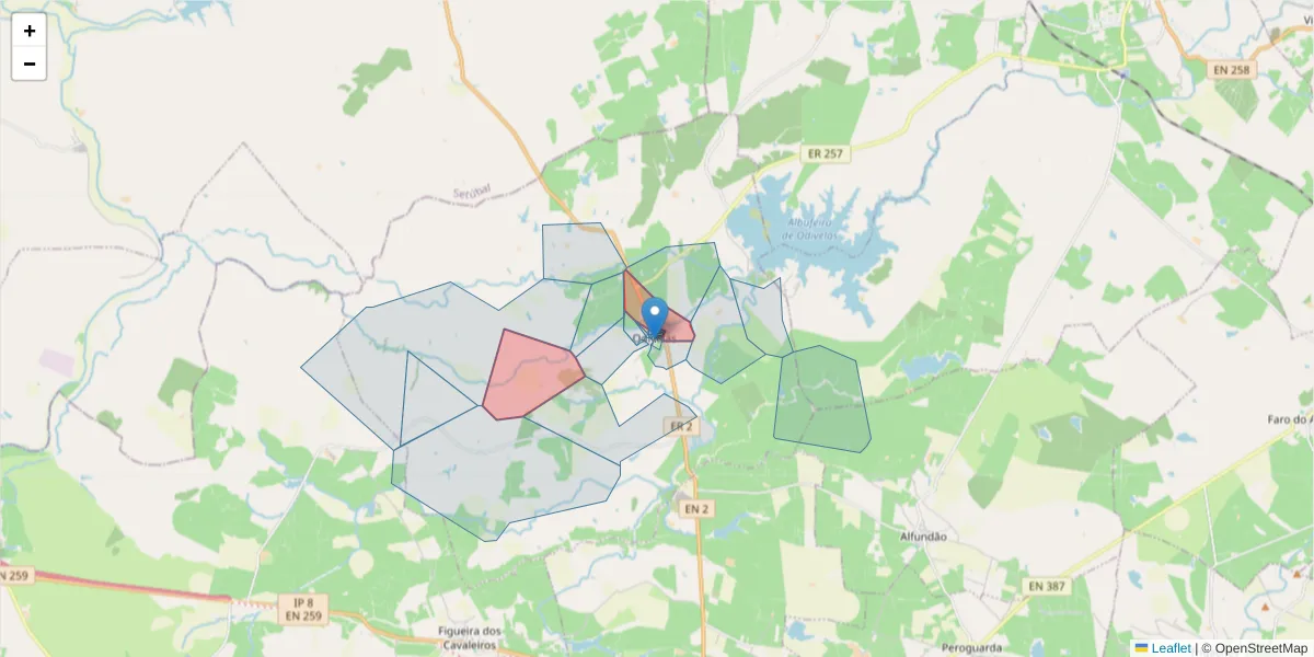 Mapa detalhado do código postal 7900-371 com limites, códigos postais vizinhos e agências dos correios