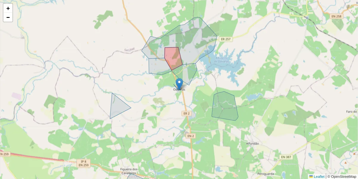 Mapa detalhado do código postal 7900-373 com limites, códigos postais vizinhos e agências dos correios