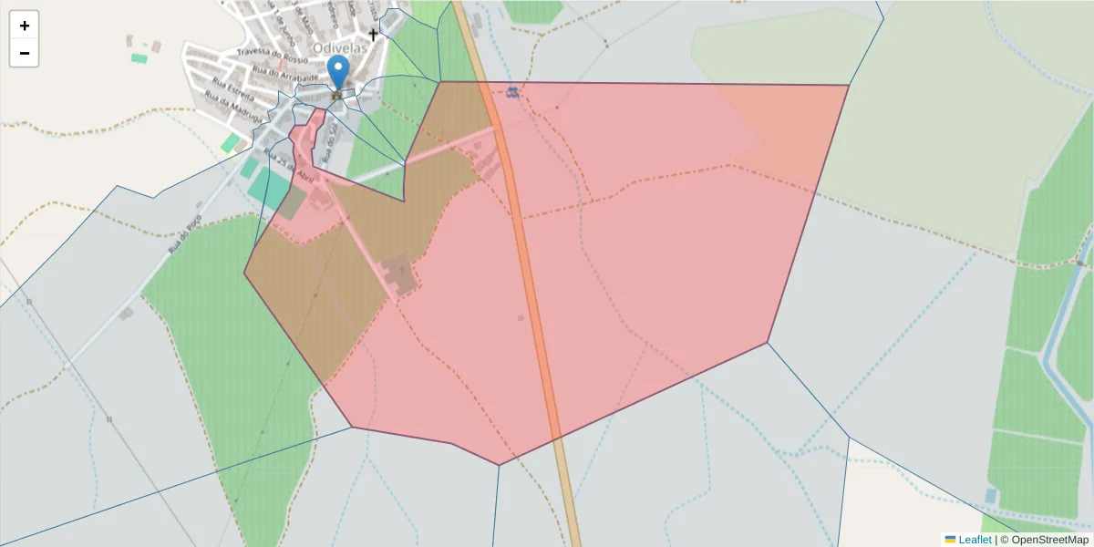 Mapa detalhado do código postal 7900-381 com limites, códigos postais vizinhos e agências dos correios