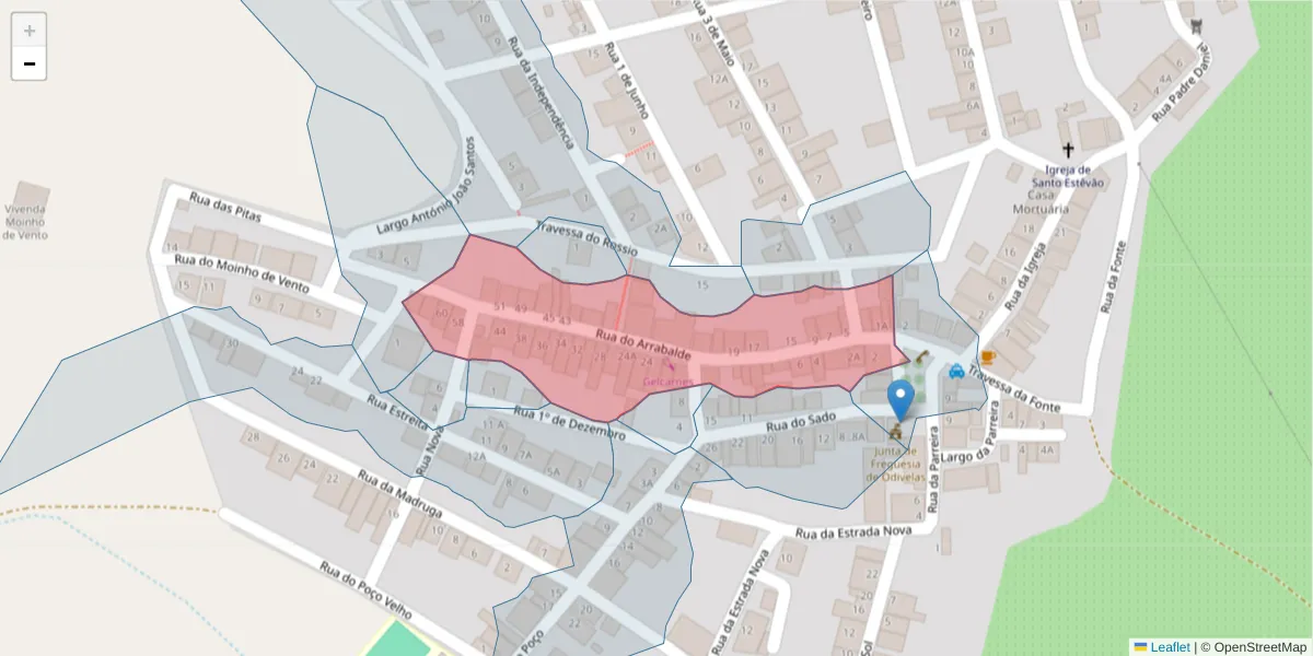 Mapa detalhado do código postal 7900-390 com limites, códigos postais vizinhos e agências dos correios