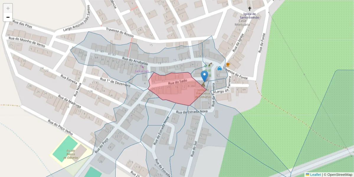 Mapa detalhado do código postal 7900-395 com limites, códigos postais vizinhos e agências dos correios