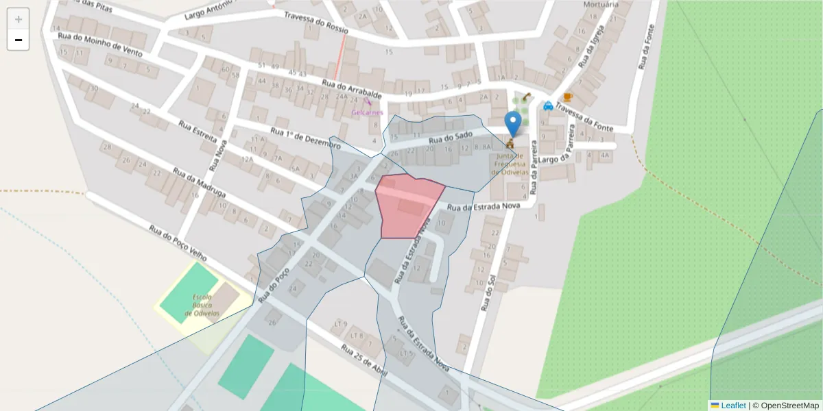 Mapa detalhado do código postal 7900-404 com limites, códigos postais vizinhos e agências dos correios