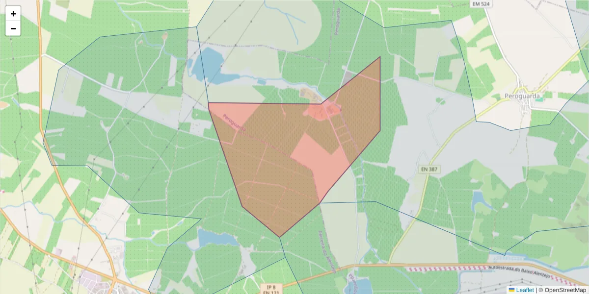 Mapa detalhado do código postal 7900-441 com limites, códigos postais vizinhos e agências dos correios