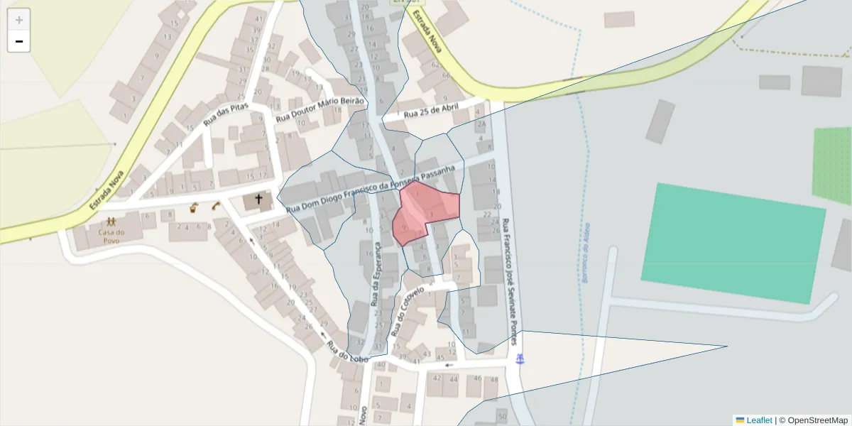 Mapa detalhado do código postal 7900-454 com limites, códigos postais vizinhos e agências dos correios