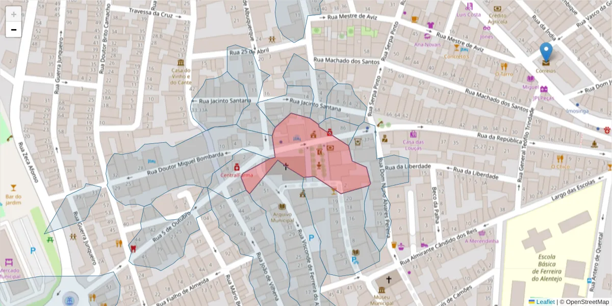 Mapa detalhado do código postal 7900-571 com limites, códigos postais vizinhos e agências dos correios