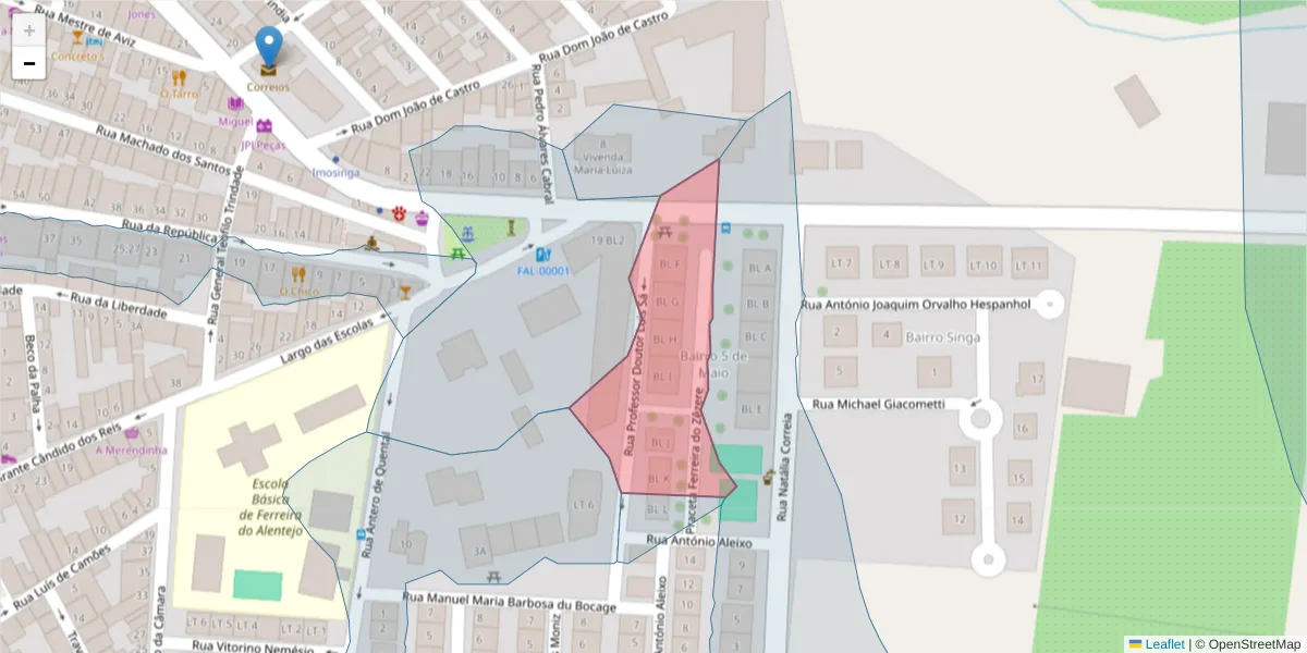 Mapa detalhado do código postal 7900-572 com limites, códigos postais vizinhos e agências dos correios