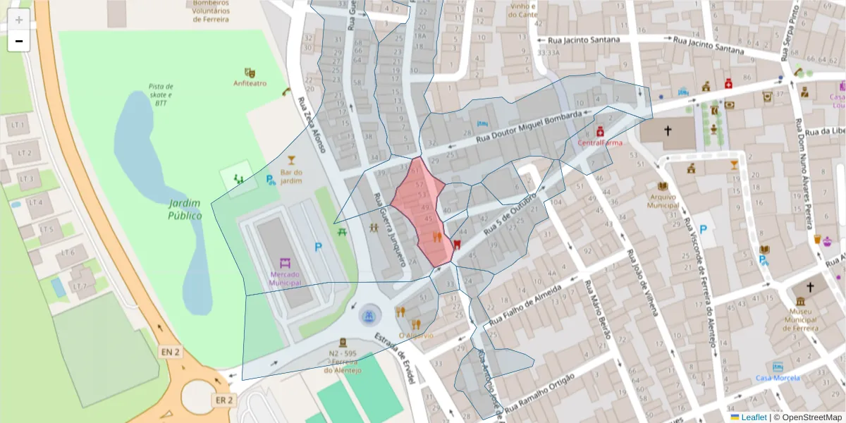 Mapa detalhado do código postal 7900-584 com limites, códigos postais vizinhos e agências dos correios