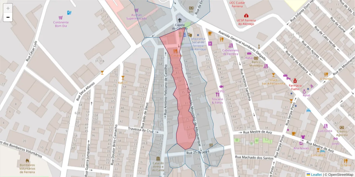 Mapa detalhado do código postal 7900-595 com limites, códigos postais vizinhos e agências dos correios