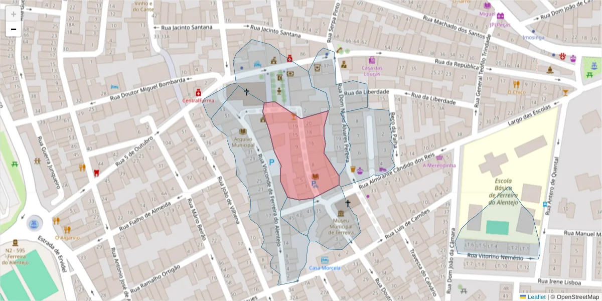 Mapa detalhado do código postal 7900-599 com limites, códigos postais vizinhos e agências dos correios