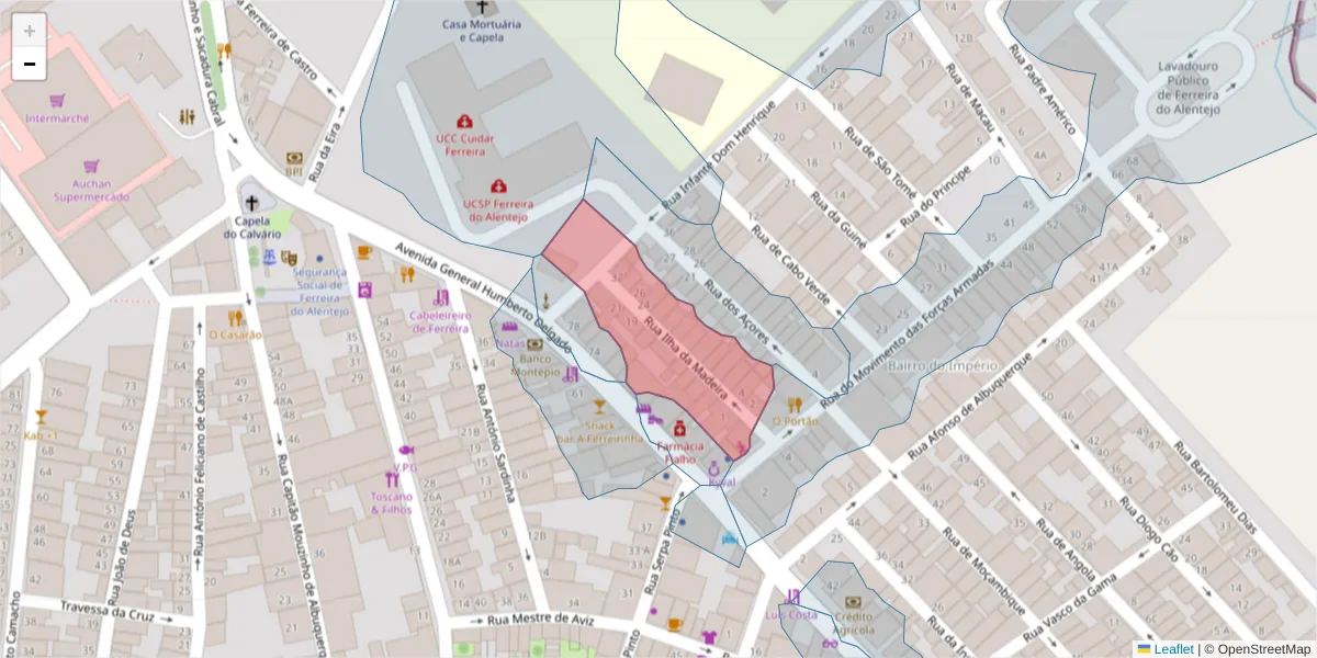 Mapa detalhado do código postal 7900-604 com limites, códigos postais vizinhos e agências dos correios
