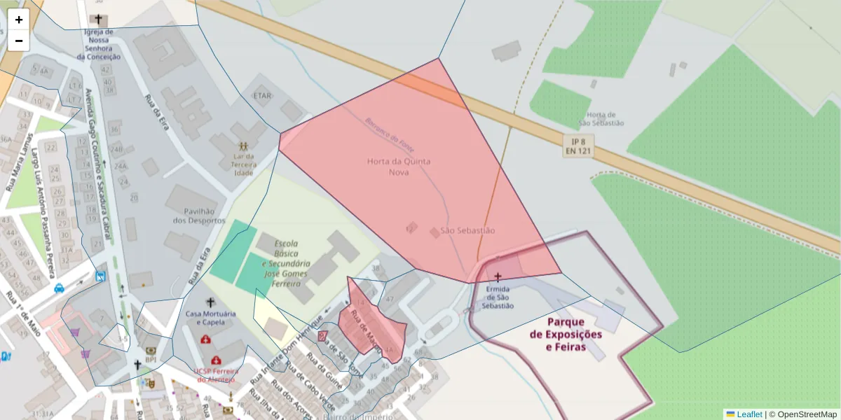 Mapa detalhado do código postal 7900-615 com limites, códigos postais vizinhos e agências dos correios