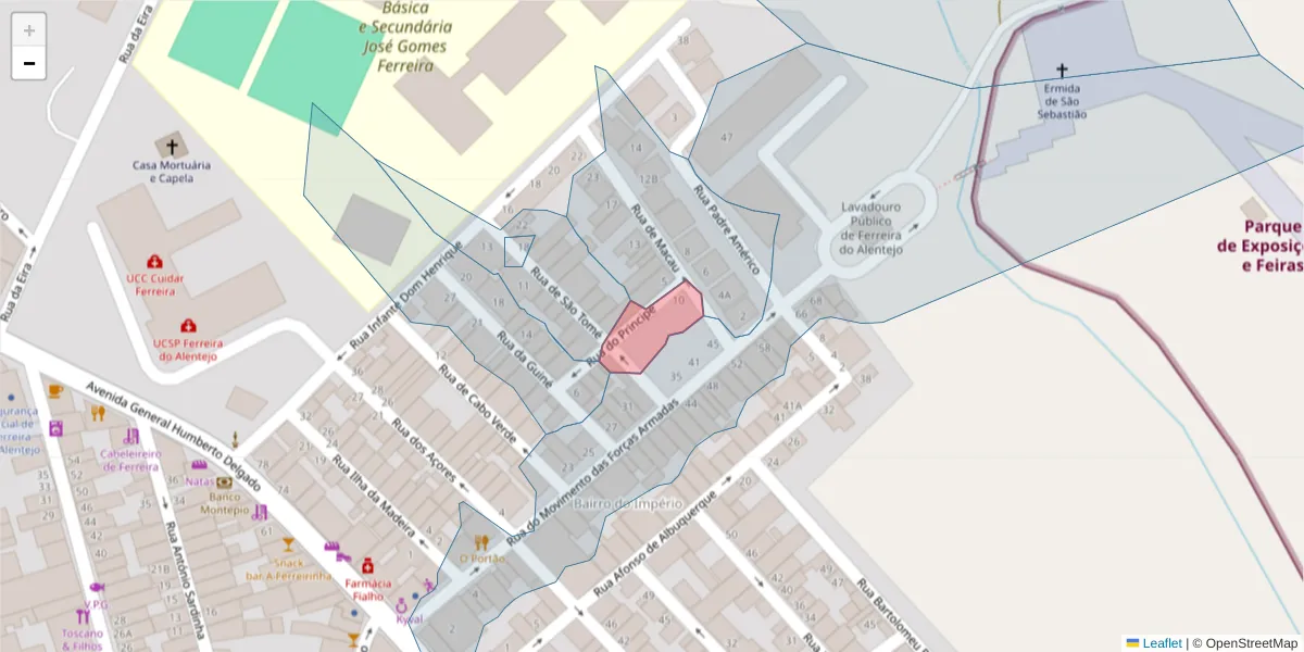 Mapa detalhado do código postal 7900-621 com limites, códigos postais vizinhos e agências dos correios