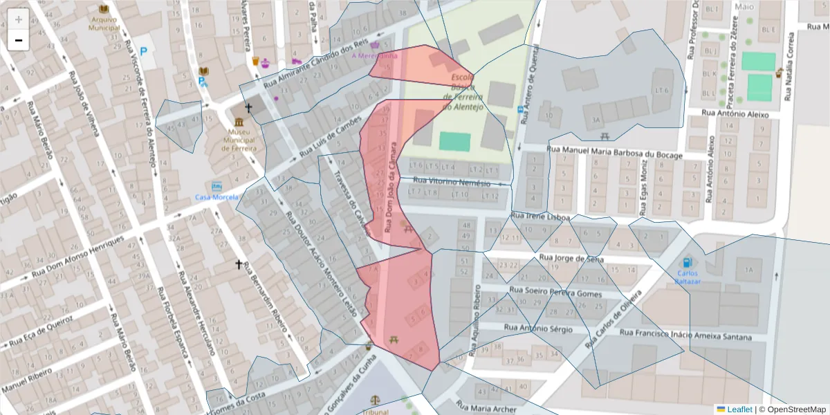 Mapa detalhado do código postal 7900-624 com limites, códigos postais vizinhos e agências dos correios