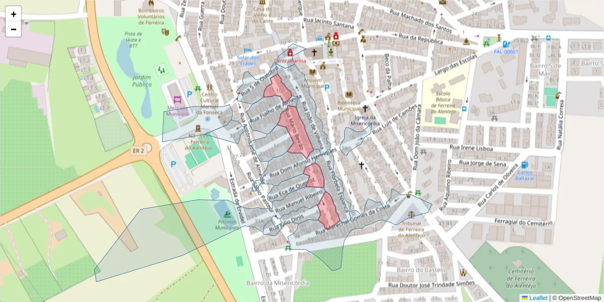 Mapa detalhado do código postal 7900-633 com limites, códigos postais vizinhos e agências dos correios
