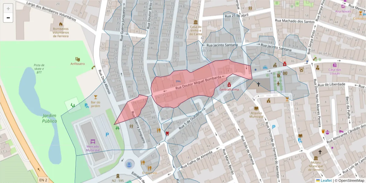 Mapa detalhado do código postal 7900-634 com limites, códigos postais vizinhos e agências dos correios