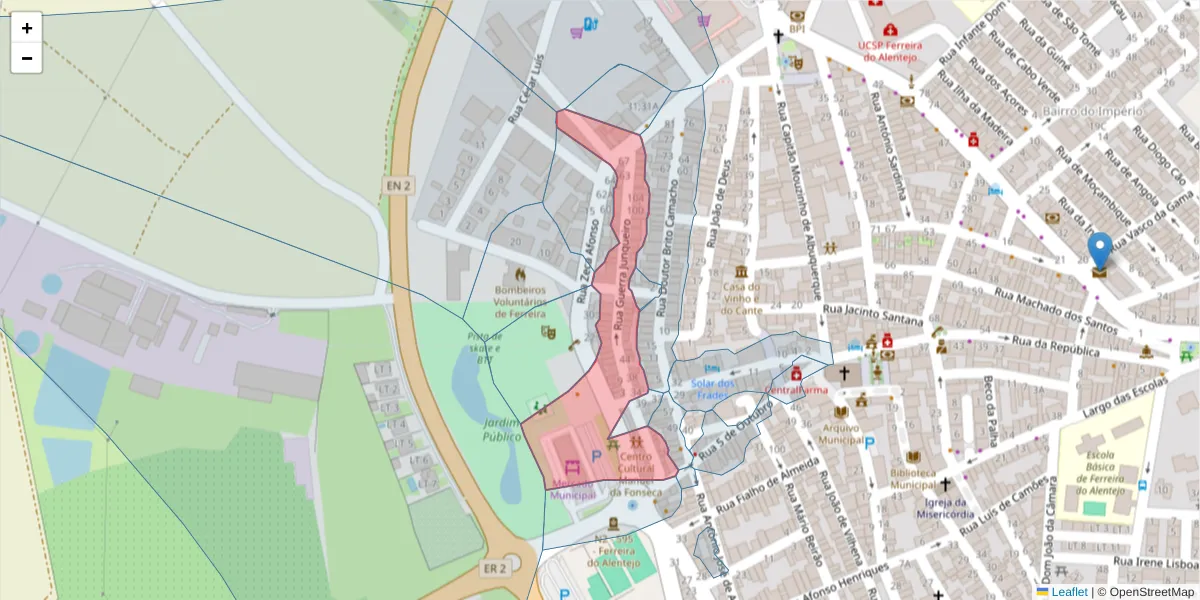 Mapa detalhado do código postal 7900-645 com limites, códigos postais vizinhos e agências dos correios