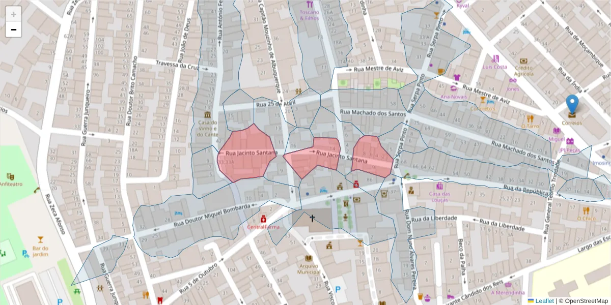 Mapa detalhado do código postal 7900-649 com limites, códigos postais vizinhos e agências dos correios