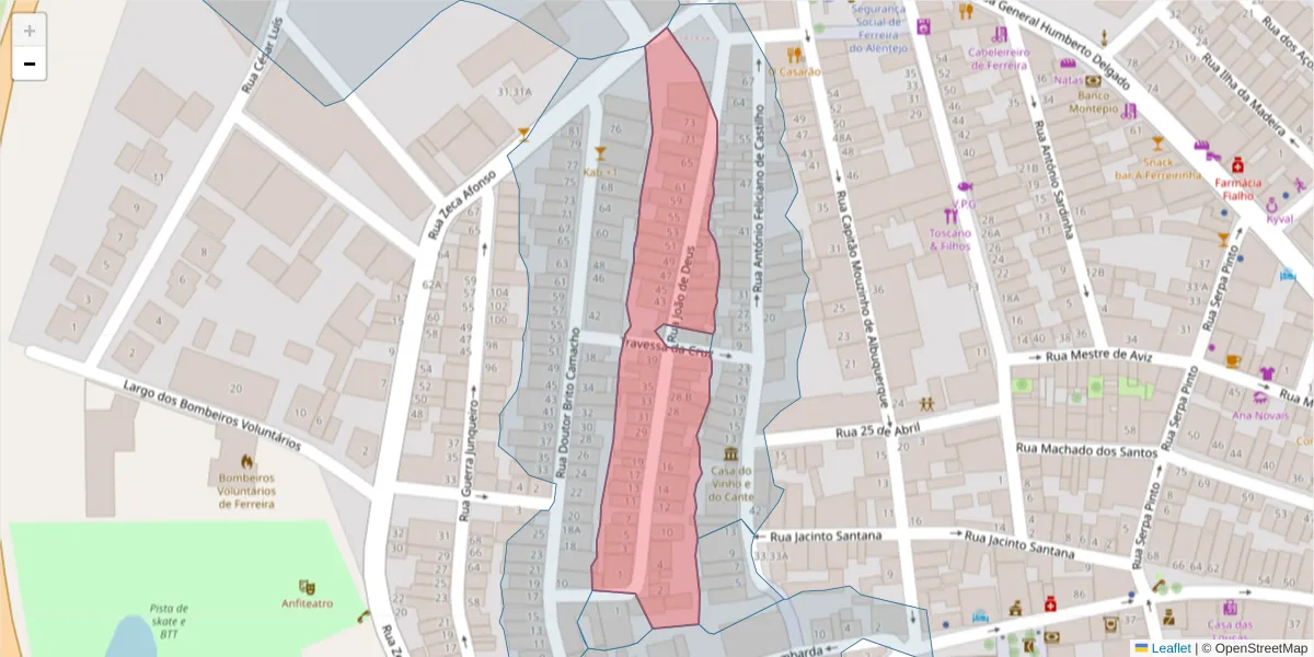 Mapa detalhado do código postal 7900-650 com limites, códigos postais vizinhos e agências dos correios