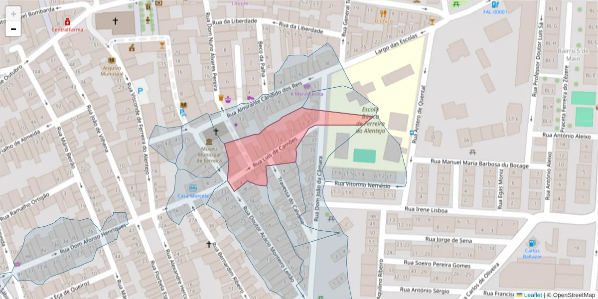Mapa detalhado do código postal 7900-657 com limites, códigos postais vizinhos e agências dos correios