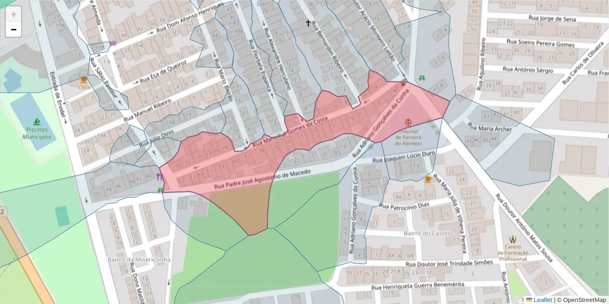 Mapa detalhado do código postal 7900-661 com limites, códigos postais vizinhos e agências dos correios