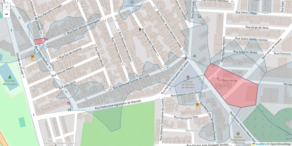 Mapa detalhado do código postal 7900-662 com limites, códigos postais vizinhos e agências dos correios