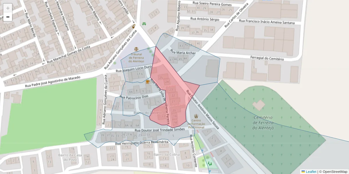 Mapa detalhado do código postal 7900-663 com limites, códigos postais vizinhos e agências dos correios