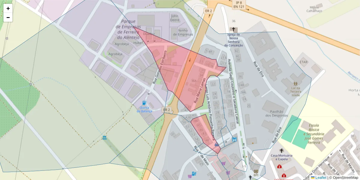 Mapa detalhado do código postal 7900-664 com limites, códigos postais vizinhos e agências dos correios