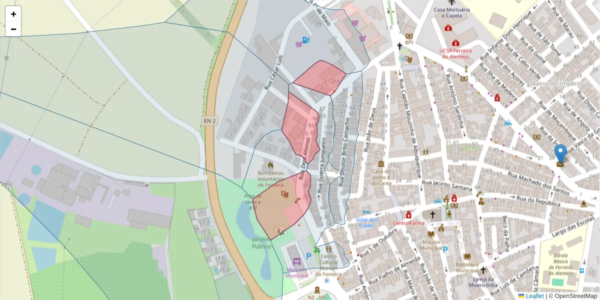 Mapa detalhado do código postal 7900-677 com limites, códigos postais vizinhos e agências dos correios