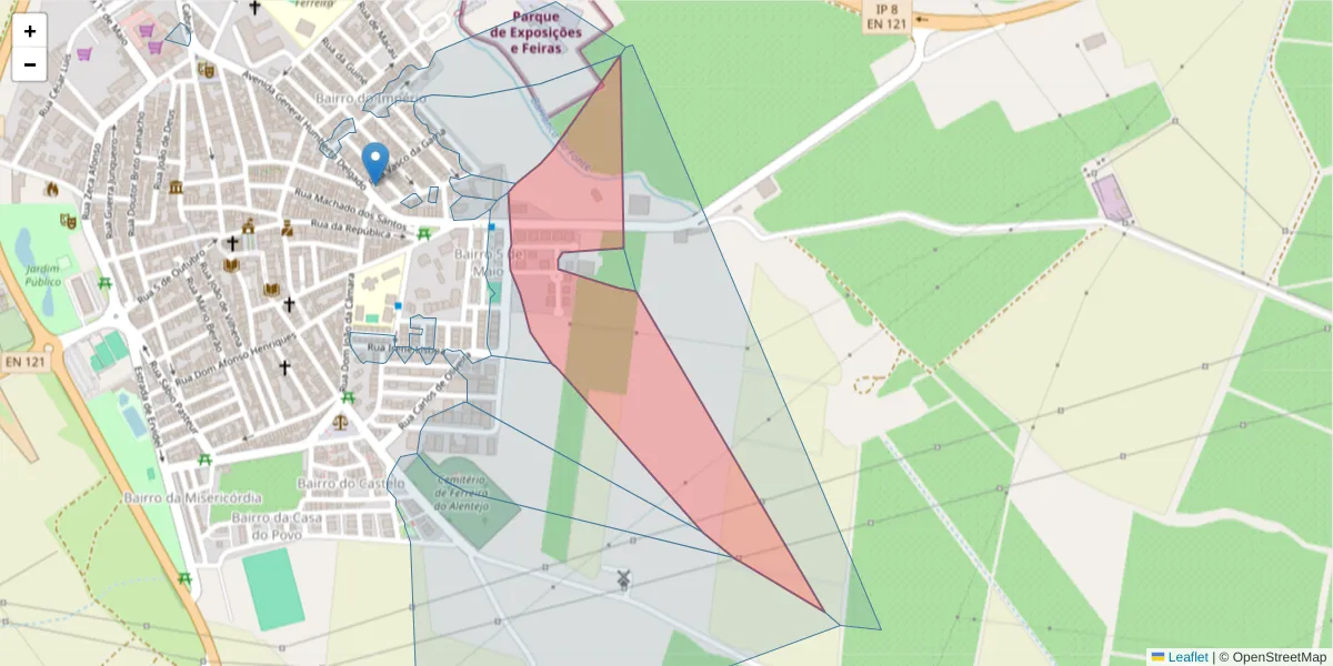 Mapa detalhado do código postal 7900-685 com limites, códigos postais vizinhos e agências dos correios