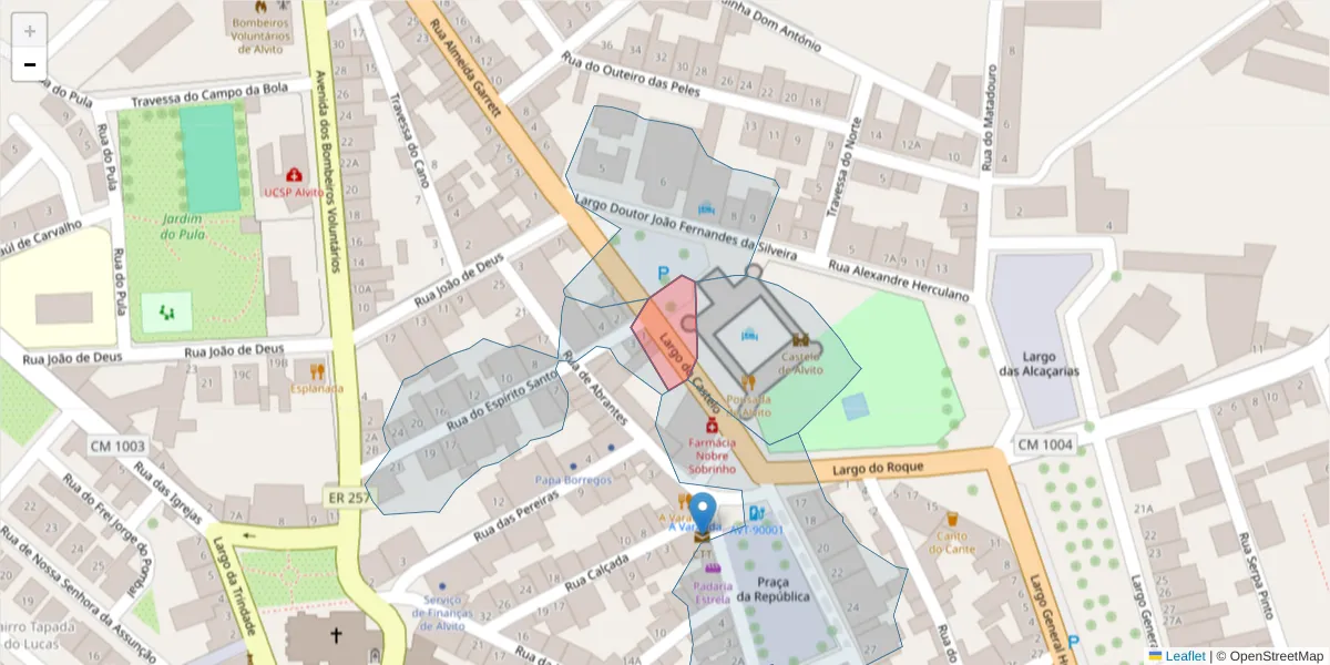Mapa detalhado do código postal 7920-026 com limites, códigos postais vizinhos e agências dos correios