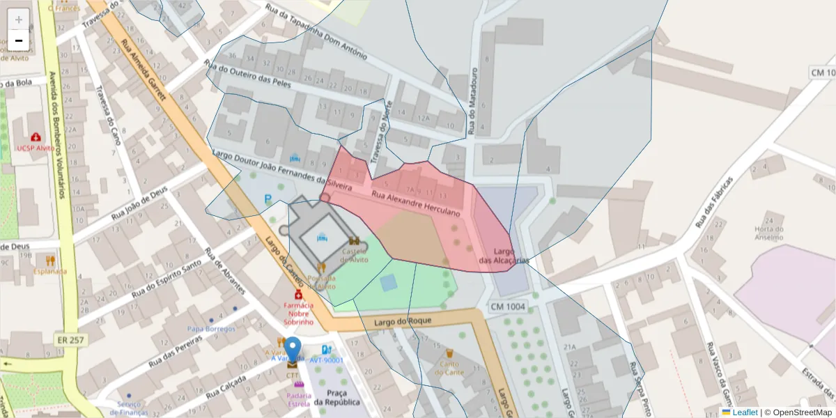 Mapa detalhado do código postal 7920-031 com limites, códigos postais vizinhos e agências dos correios