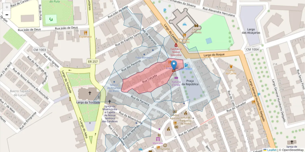 Mapa detalhado do código postal 7920-034 com limites, códigos postais vizinhos e agências dos correios