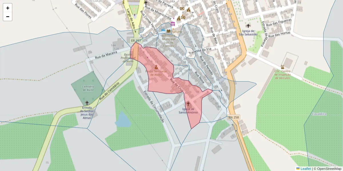 Mapa detalhado do código postal 7920-035 com limites, códigos postais vizinhos e agências dos correios
