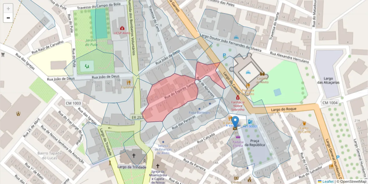 Mapa detalhado do código postal 7920-048 com limites, códigos postais vizinhos e agências dos correios