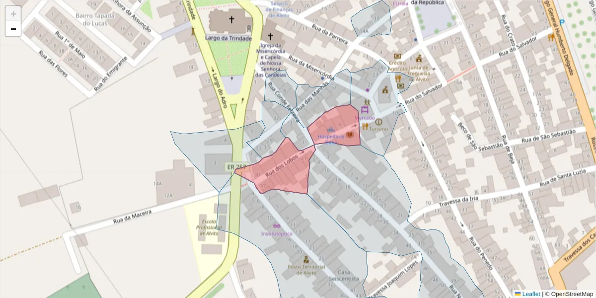 Mapa detalhado do código postal 7920-053 com limites, códigos postais vizinhos e agências dos correios