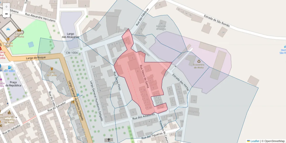 Mapa detalhado do código postal 7920-058 com limites, códigos postais vizinhos e agências dos correios