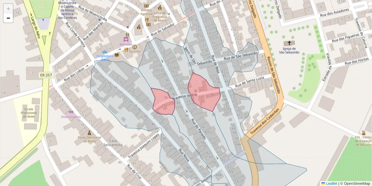 Mapa detalhado do código postal 7920-059 com limites, códigos postais vizinhos e agências dos correios