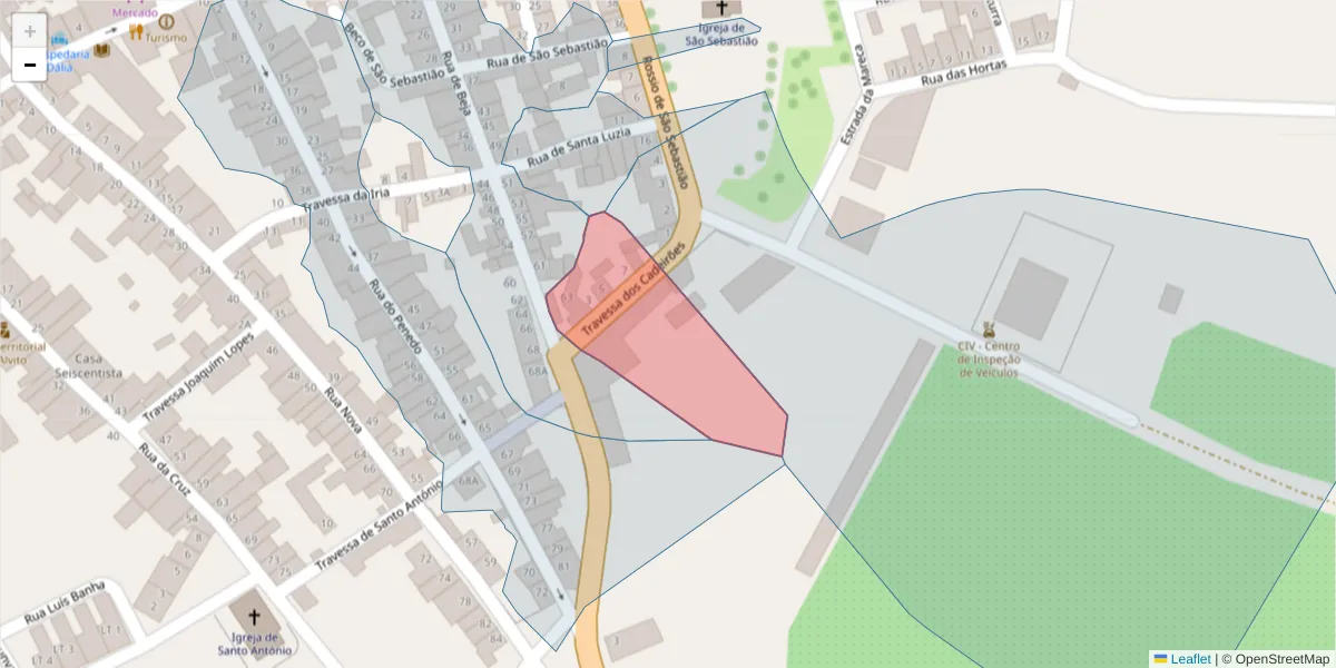 Mapa detalhado do código postal 7920-064 com limites, códigos postais vizinhos e agências dos correios